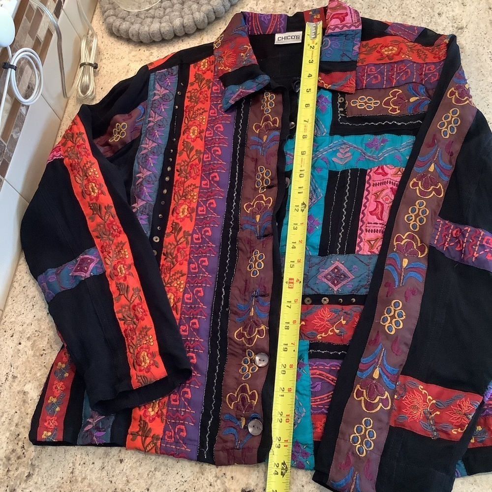 Chico’s Colorful Patchwork Shirt Jacket Size 2 (Large) Embroidered - Picture 7 of 7